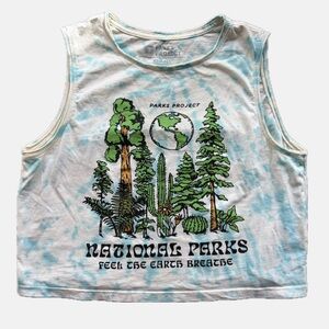 National Parks Project Tie Dye Crop Earth Nature Tank Blue White XS